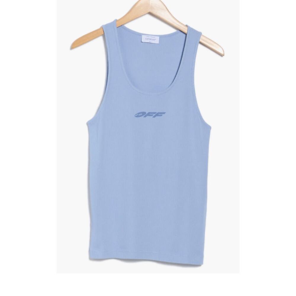 Stretch Cotton Logo Tank Off White Blue M